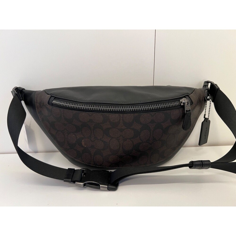 NWT Coach CV926 Warren Belt Bag In Signature Canvas Walnut/Black
